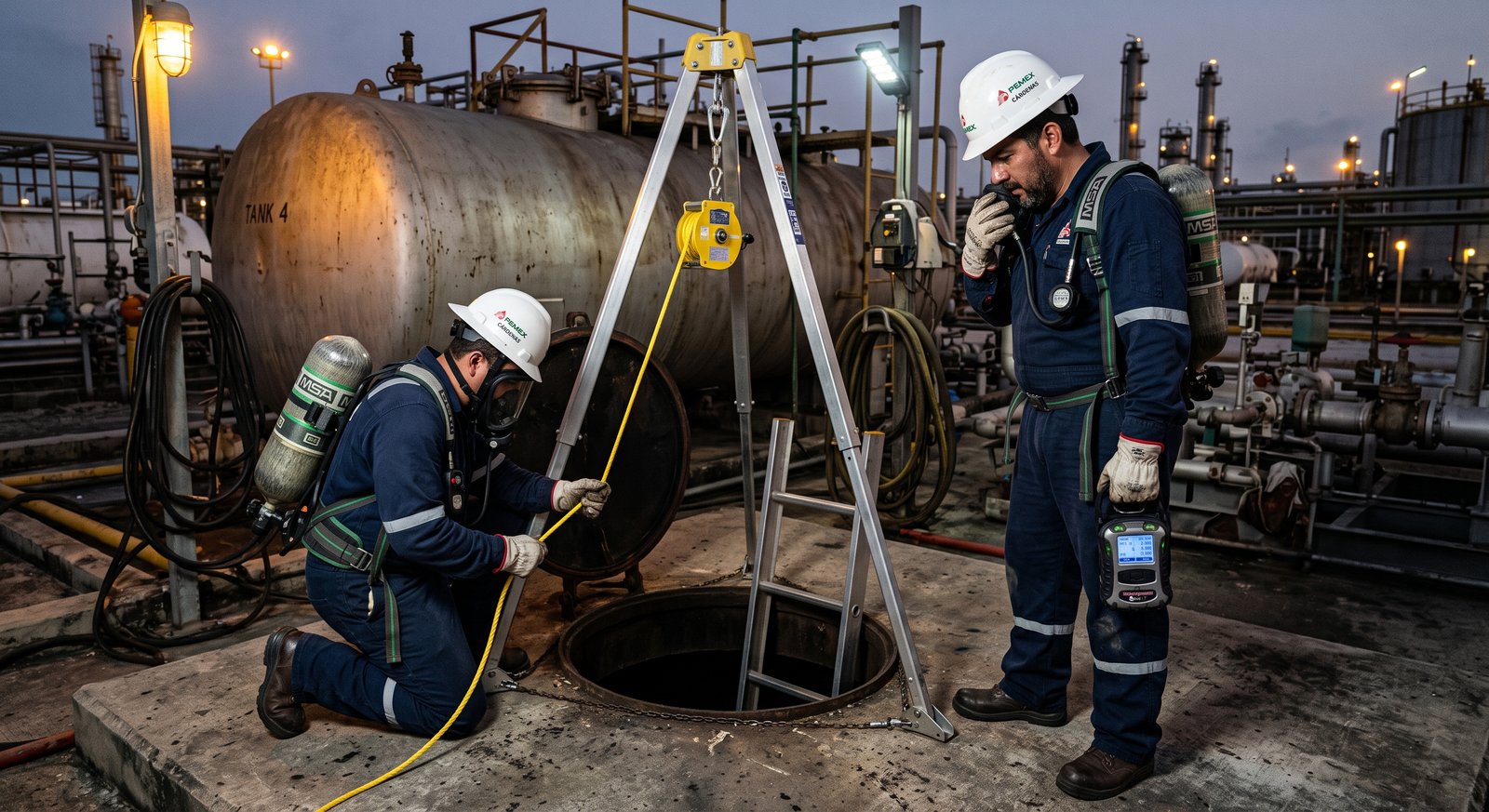 Curso de Espacios Confinados: ingreso con trípode de rescate y monitoreo de gases